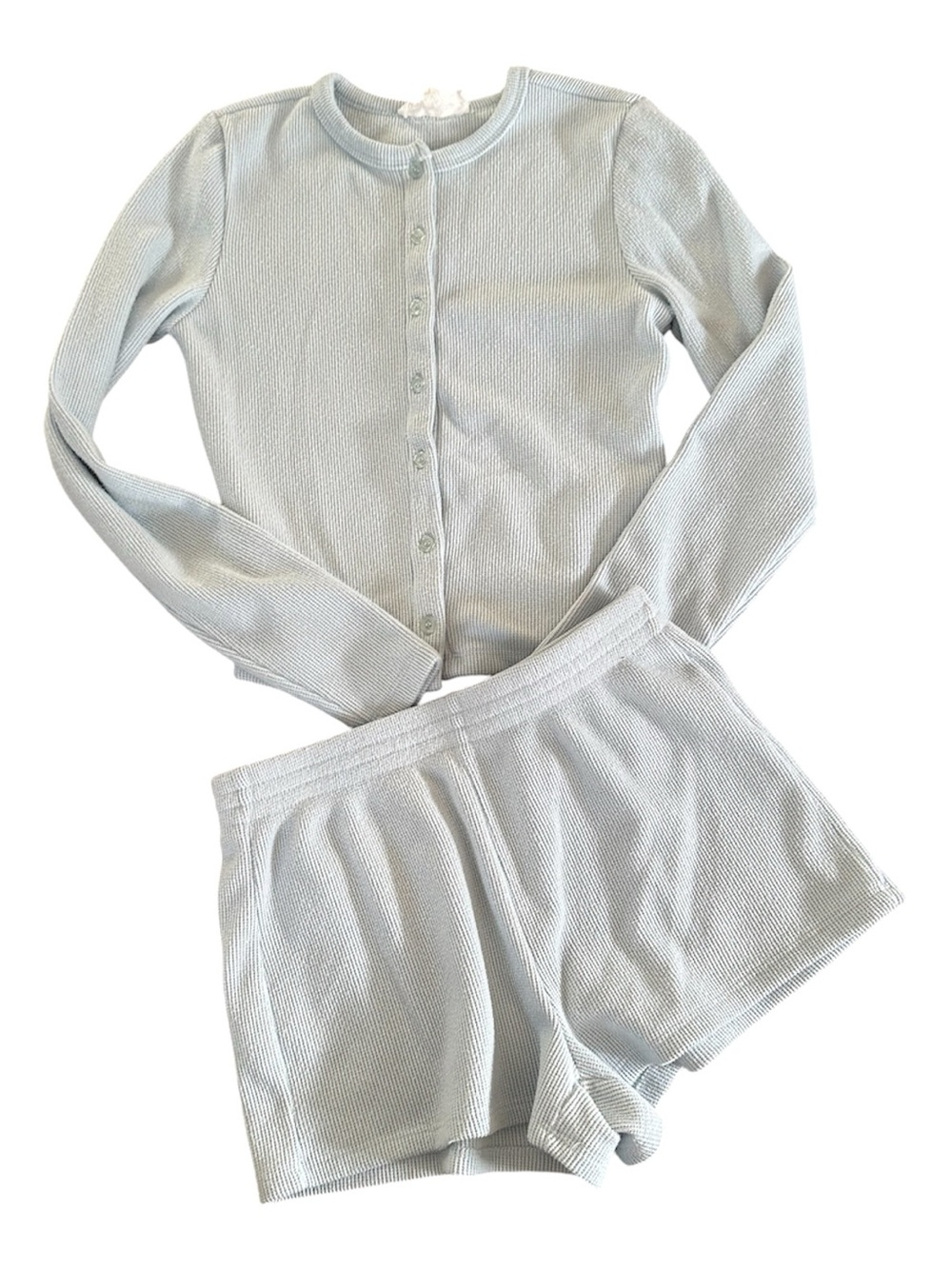 Light Blue Ribbed Button-Front Sleep Set - Women's Intimates